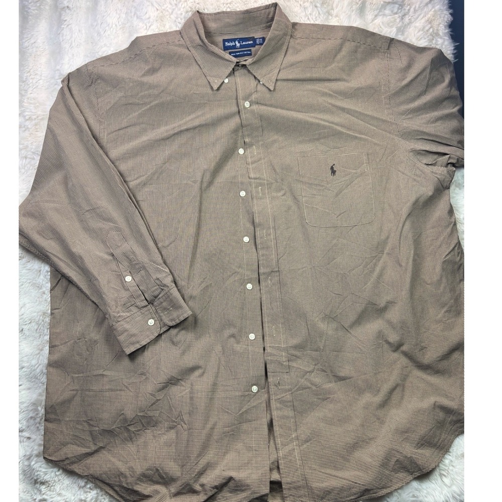 Ralph Lauren Mens 3X Big Brown Micro Check Two-Ply Cotton Button Down Shirt